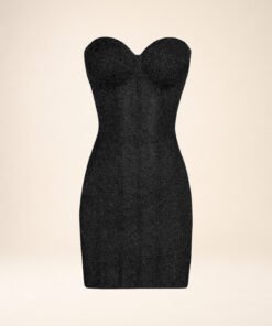 Black Strapless Mini Dress Outfit for Dolls with Gold Accessories and Heels - Image 11